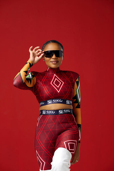 QNDI Red Puff Shoulder Crop Top