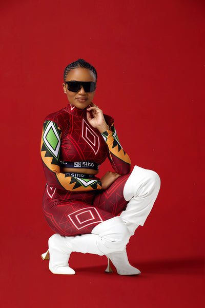 QNDI Red Puff Shoulder Crop Top